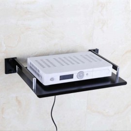 TV Set-top Box Holder Bracket Single Space Aluminum Shelf for Storage Black