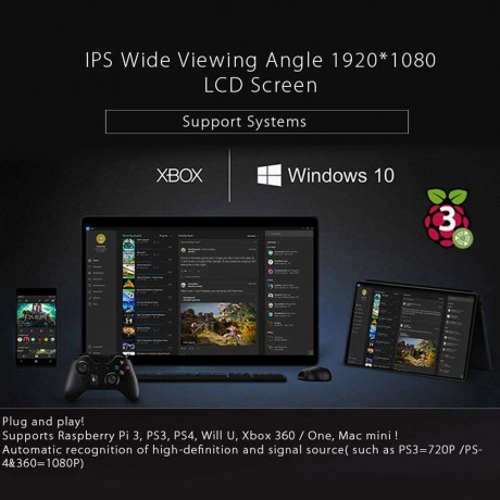10in FHD 1080P Monitor 1920x1080 IPS Screen w Case